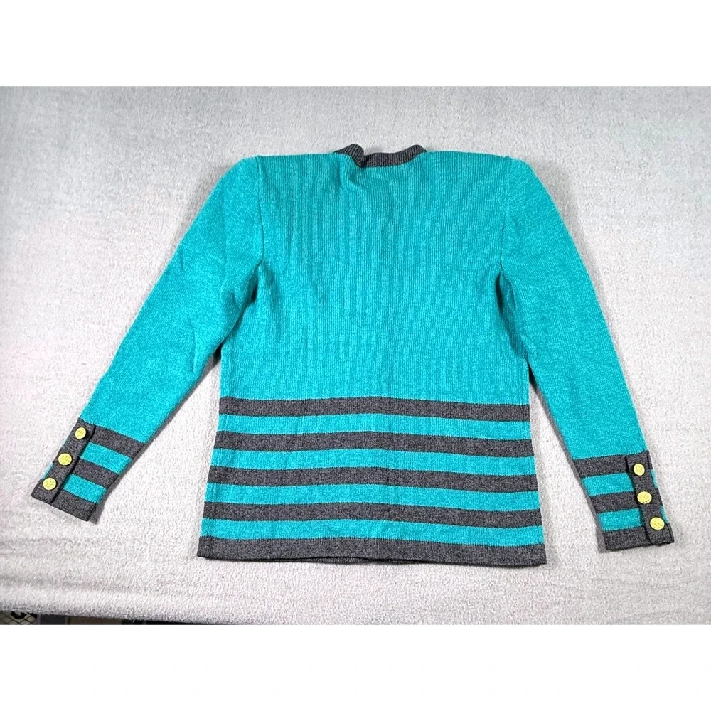 VTG 80s Don Sayres Wellmore Cardigan Wool Rayon USA Teal Gray Womens M Americana - Picture 2 of 9